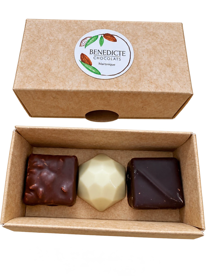 Écrin kraft de 3 bonbons de chocolat, Maison Bénédicte