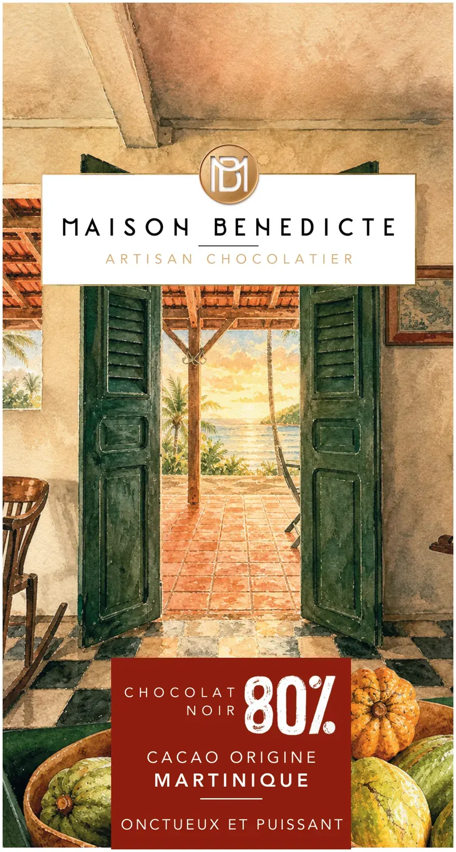 Tablette de chocolat noir 80%, bean-to-bar Martinique, Maison Bénédicte